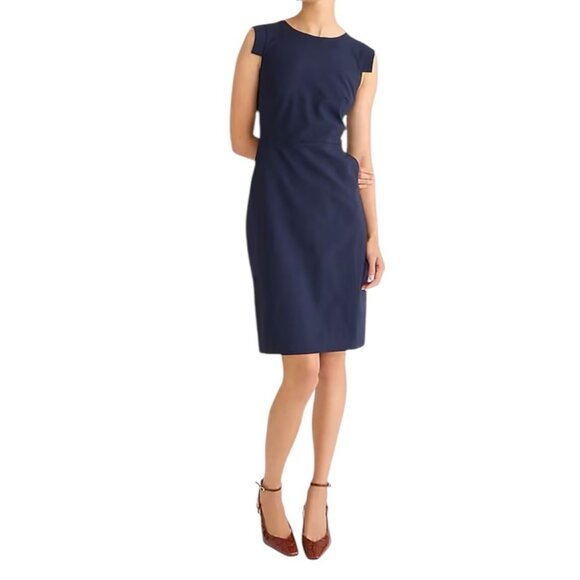 NWT J.CREW Resume Navy Cap Sleeve Knee Length Wool Sheath Dress in Women's 14 - Picture 1 of 14